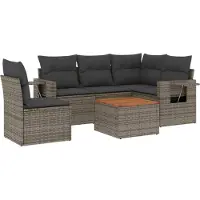 vidaXL 6-delige Loungeset met kussens poly rattan grijs