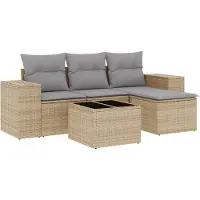 vidaXL 5-delige Loungeset met kussens poly rattan beige