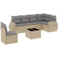 vidaXL 7-delige Loungeset met kussens poly rattan beige