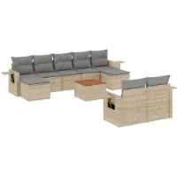 vidaXL 10-delige Loungeset met kussens poly rattan beige