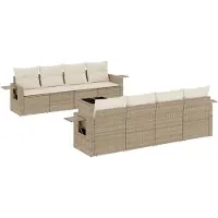 vidaXL 9-delige Loungeset met kussens poly rattan beige