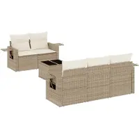vidaXL 6-delige tuinmeubelset met kussens, beige, polyrotan