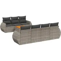 vidaXL 8-delige tuinmeubelset met kussens, grijs, polyrotan