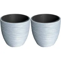 Prosperplast Plantenpot/bloempot Furu Stripes - 2x - buiten/binnen - kunststof - lichtgrijs - D30 x H30 cm - Plantenpott