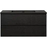 Guido Gusto Badkamermeubel Summer 100cm zwart eiken met zwarte wastafel zonder kraangat