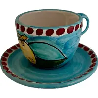 Piccola Home Sorrento Limone Cappuccinokopje Met Schotel - Koffiekopjes Keramiek Turquoise - TZTHAN-SL-CC