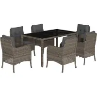 vidaXL 7-delige Tuinset met kussens poly rattan grijs