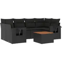 vidaXL 7-delige Loungeset met kussens poly rattan zwart