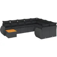 vidaXL 10-delige Loungeset met kussens poly rattan zwart