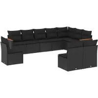 vidaXL 10-delige loungeset voor de tuin met kussens, zwart, polyrotan