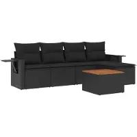 vidaXL 6-delige Loungeset met kussens poly rattan zwart