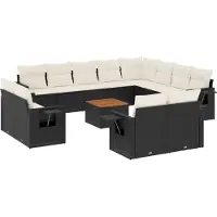 vidaXL 13-delige tuinmeubelset met kussens, zwart, polyrotan