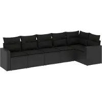 vidaXL 6-delige Loungeset met kussens poly rattan zwart