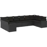 vidaXL 10-delige Loungeset met kussens poly rattan zwart