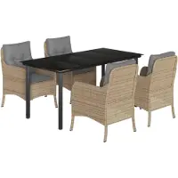 vidaXL 5-delige Tuinset met kussens poly rattan beige