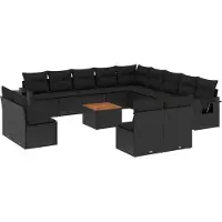vidaXL 14-delige Loungeset met kussens poly rattan zwart