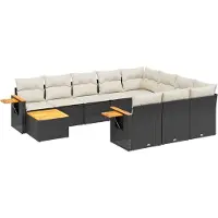 vidaXL 11-delige Loungeset met kussens poly rattan zwart