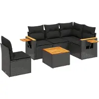 vidaXL 6-delige Loungeset met kussens poly rattan zwart