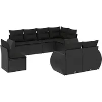 vidaXL 8-delige Loungeset met kussens poly rattan zwart