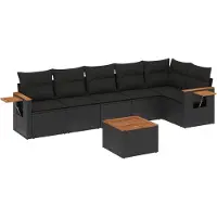 vidaXL 7-delige Loungeset met kussens poly rattan zwart