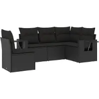 vidaXL 5-delige Loungeset met kussens poly rattan zwart