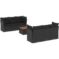 vidaXL 7-delige Loungeset met kussens poly rattan zwart