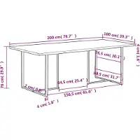vidaXL Eettafel 200 cm ruw mangohout