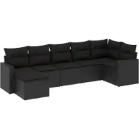 vidaXL 7-delige Loungeset met kussens poly rattan zwart