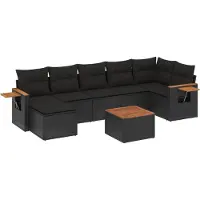 vidaXL 8-delige Loungeset met kussens poly rattan zwart