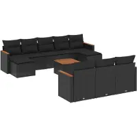 vidaXL 11-delige Loungeset met kussens poly rattan zwart