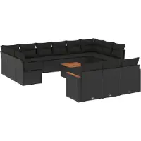vidaXL 14-delige Loungeset met kussens poly rattan zwart