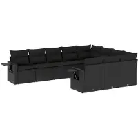 vidaXL 10-delige Loungeset met kussens poly rattan zwart