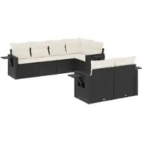 vidaXL 7-delige tuinmeubelset met kussens, zwart, polyrotan