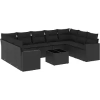 vidaXL 10-delige Loungeset met kussens poly rattan zwart