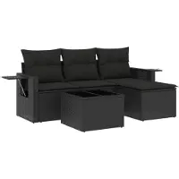 vidaXL 4-delige Loungeset met kussens poly rattan zwart