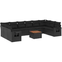 vidaXL 11-delige Loungeset met kussens poly rattan zwart