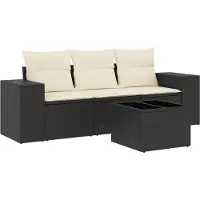 vidaXL 4-delige Loungeset met kussens poly rattan zwart