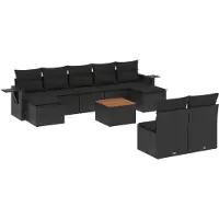 vidaXL 10-delige Loungeset met kussens poly rattan zwart