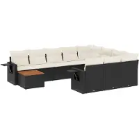 vidaXL 11-delige Loungeset met kussens poly rattan zwart