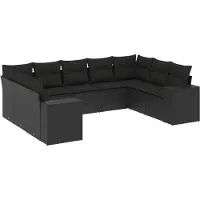 vidaXL 9-delige Loungeset met kussens poly rattan zwart