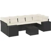 vidaXL 8-delige tuinmeubelset met kussens, zwart, polyrotan