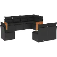 vidaXL 8-delige Loungeset met kussens poly rattan zwart