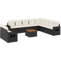 vidaXL 11-delige Loungeset met kussens poly rattan zwart