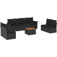 vidaXL 9-delige Loungeset met kussens poly rattan zwart