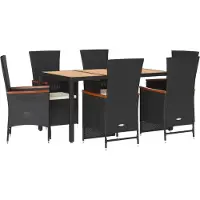 vidaXL 7-delige Tuinset met kussens poly rattan zwart