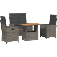 vidaXL 4-delige Tuinset met kussens poly rattan grijs