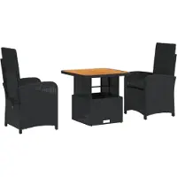 vidaXL 3-delige Tuinset met kussens poly rattan zwart