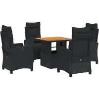 vidaXL 5-delige Tuinset met kussens poly rattan zwart