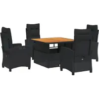 vidaXL 5-delige Tuinset met kussens poly rattan zwart