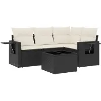 vidaXL 5-delige tuinmeubelset met kussens, zwart, polyrotan